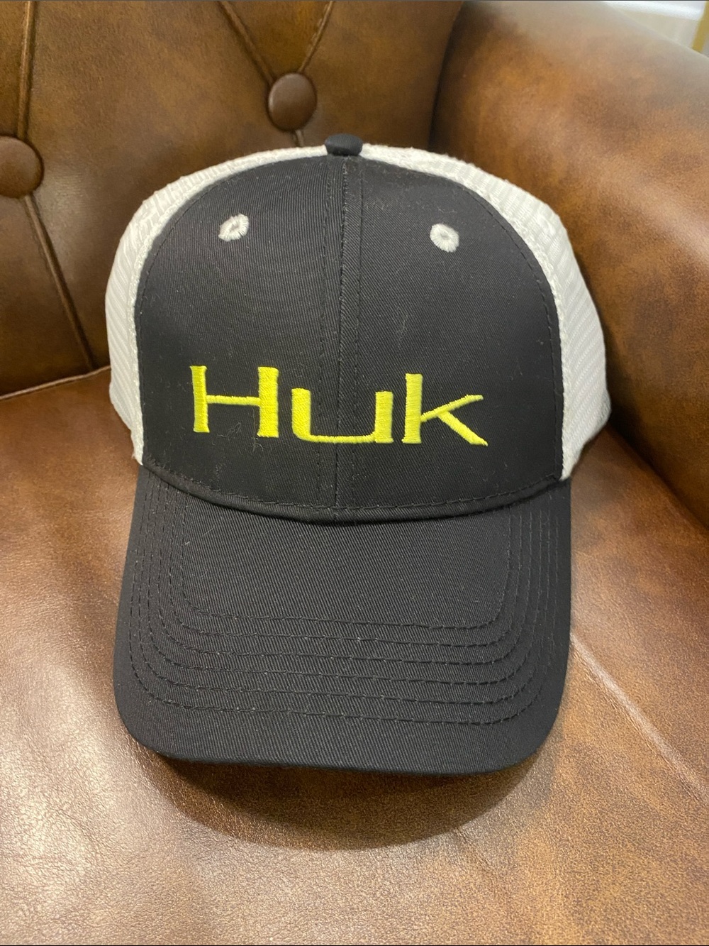 🆕 Huk Performance Headwear Trucker Hat Yellow Logo Mesh Adjustable Snapback 🐟